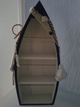 Maritime Dekoration Holz Boot Regal - 48,  5 Cm Hoch - Neuwertig - Weiß/blau Bild