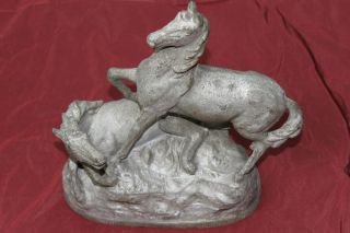 Zink Skulptur 2 Pferde Antik Alter Unbekannt Bronze Messing Zinn Bild