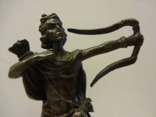Klassische Bronze Skulptur JÜngling Gottheit SchÜtze Mit Bogen Auf Marmorsockel Bild