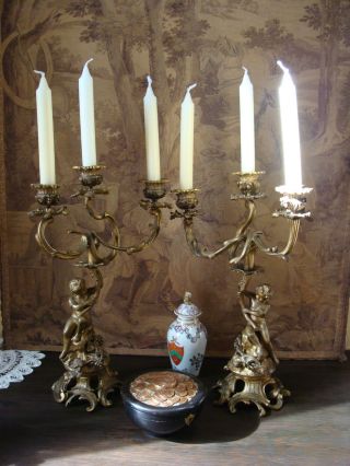 Kandelaber Leuchter Kerzenhalter Kerzenleuchter Bronze Bacchus Putti N.  Clodion Bild