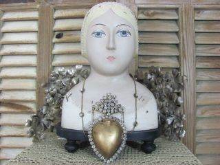 French Shabby Chic Flammendes Herz Antik Coeur Reliquie Ex - Voto Sacred Heart Jdl Bild