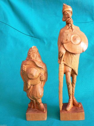 Don Quijote,  Sancho Panza,  Handgearbeitete Figuren Aus Holz 