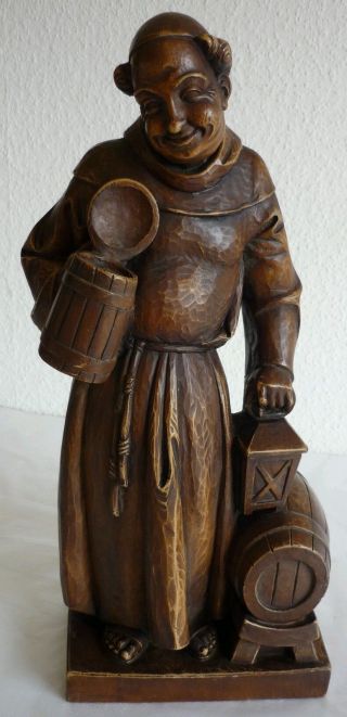 Deko,  Holzskulptur,  Trinkender Mönch Mit Laterne Und Fass,  45,  5 Cm Hoch Bild