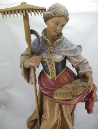 Heilige Notburga Sichel & Rechen Figur 75 Cm Groedner Holz Schnitzerei - Bemalt Bild