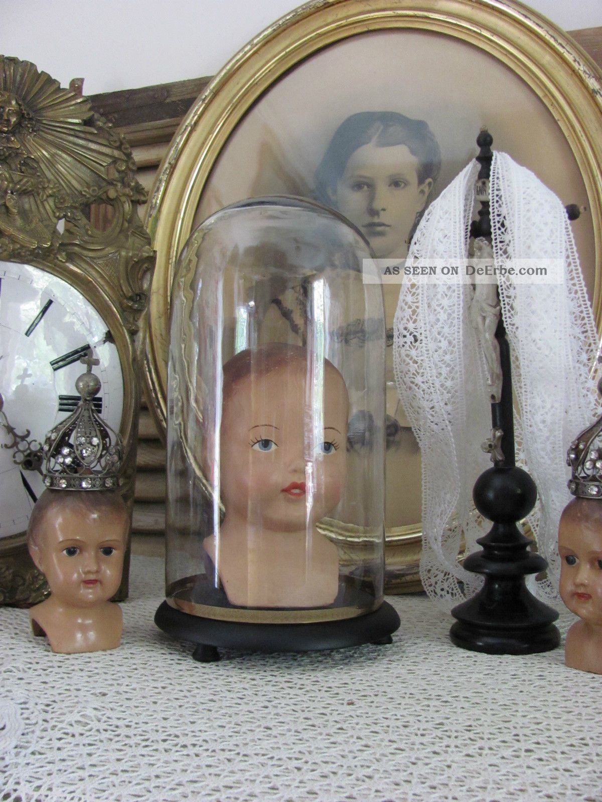 Shabby Chic Runder Glas Dom Globe De Mariage Madonna Sturz Uhr Gloche Figuren Skulpturen & Kruzifixe Bild