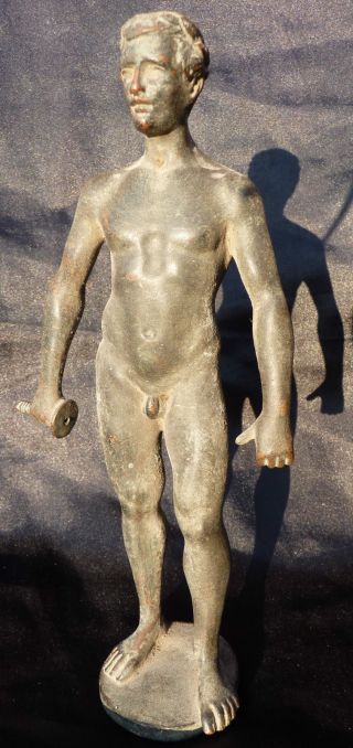Antike Bronzefigur Bronze Mann Mit Ehrenkranz Degen Signiert Dachbodenfund Bild