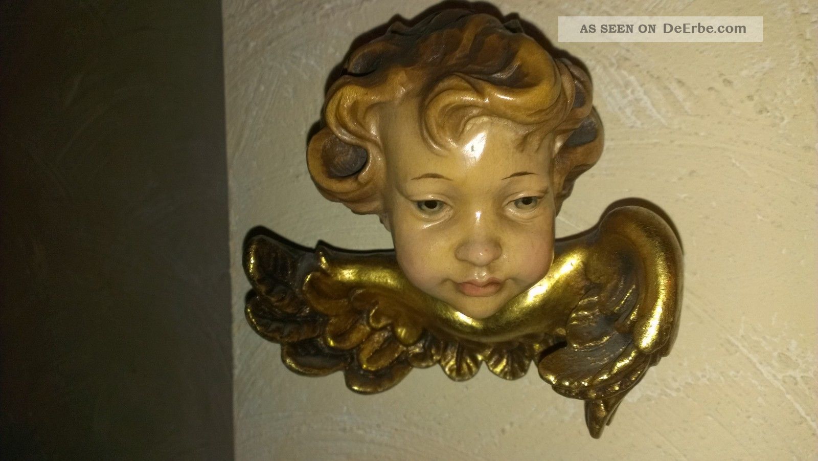 Putto Engel Kopf Paar Nebelhorn Holzschnitzerei Blattgold 1950-1999 Bild