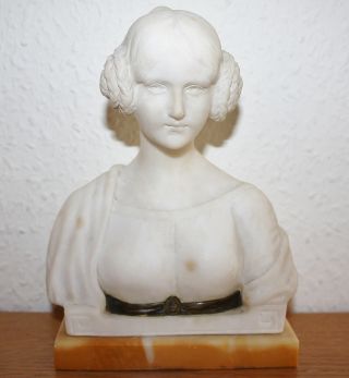 Jugendstil Alabaster Büste Mädchen Kopf Signiert Jaray 1908 Figur Skulptur Bild