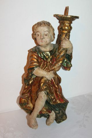 Um1700 Barocker Leuchterengel Barock Engel Holzfigur Geschnitzt Mit Kreidegrund Bild
