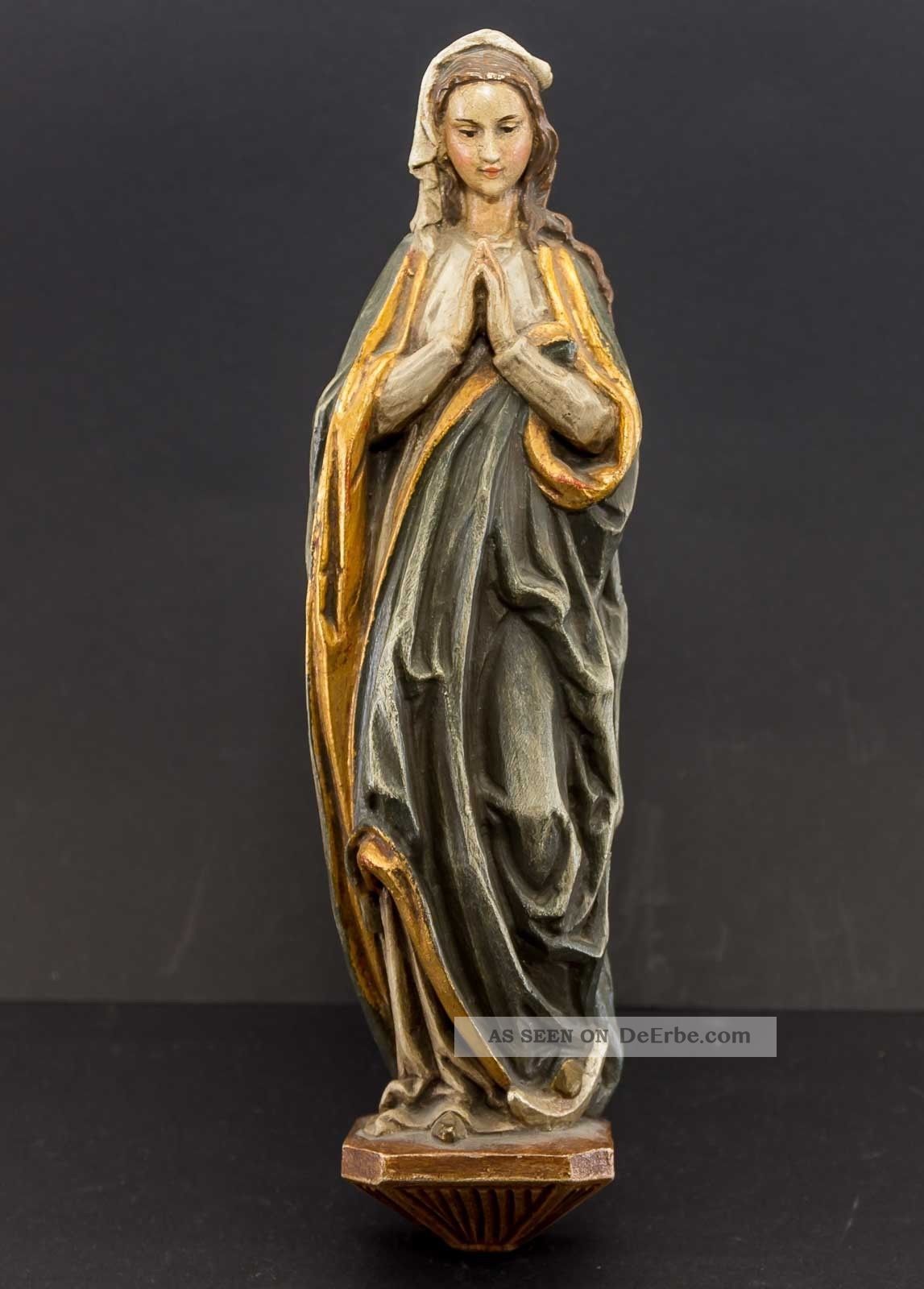 Holz - Madonna Farbig Handbemalt,  Krakeliert.  Hl.  Gottesmutter Maria,  Altarfigur Skulpturen & Kruzifixe Bild