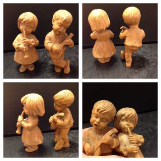 2 X Holzfigur Junge Und Mädchen Musizieren Päärchen Holzfiguren Geschnitzt Holz Bild
