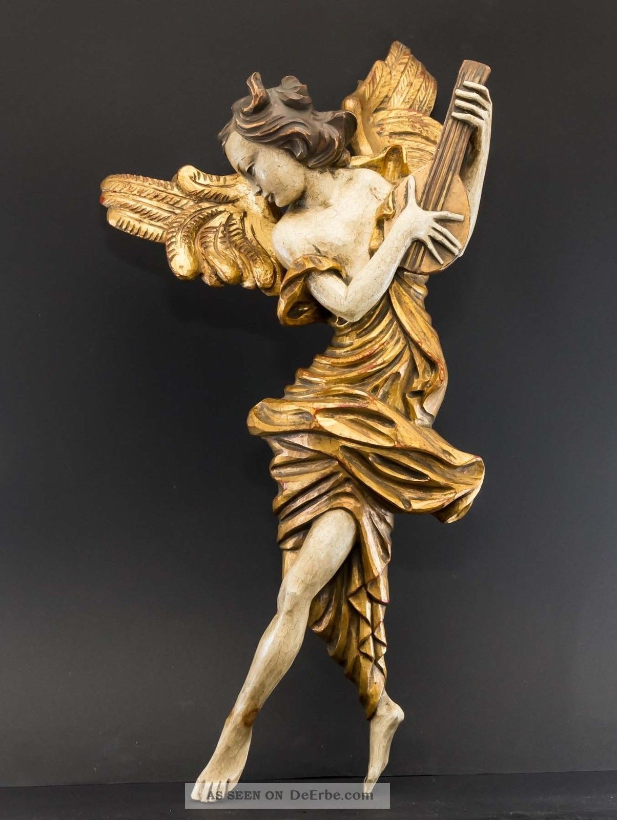 Riesiger Anmutiger Weiblicher Holz - Engel,  Polychrom Gefasst U.  Vergoldet,  58 Cm Skulpturen & Kruzifixe Bild