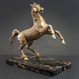 Pferdefigur,  Metall - Pferd (messing/bronziert) Auf Marmor/stein,  25 Cm 3 Kg,  Alt Bild