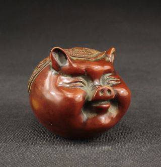 Schöne Alte Glücksschwein Skulpturen,  Lack Rotlack,  China Selten Bild