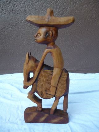 Geschnitzte Holzfigur Mexicaner Auf Esel Handarbeit Bild
