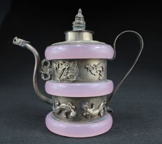 Sammeln Alte Dragon Teekanne,  Jade Tibet Silber,  China Selten Bild