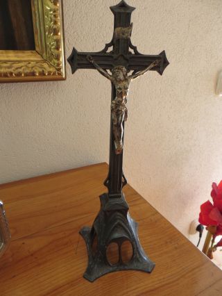 Kreuz Kruzifix Auf Sockel Sakral Jugendstil Um 1899 - Metall - Aus Pfarrhof Bild