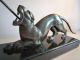 Art Deco Bronze Sculpture - Hunter With Panther - Signed P.  Berjean - 1930 1900-1949 Bild 4