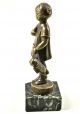 Bronze Figur Auf Marmorsockel:mädchen Mit Teddy,  Signiert Mit Frecourt.  Antik. Bronze Bild 5
