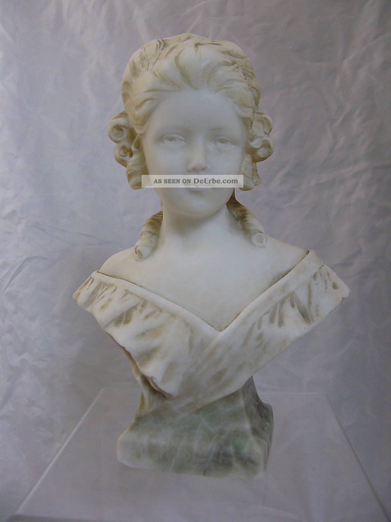 Alabaster - Mädchenbüste Büste Signiert Römhild Hofkunstanstalt Kochendörfer 1900-1949 Bild