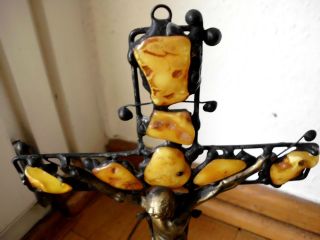 Großes Kreuz Aus Messing Mit Echtem Bernstein Amber Butterscotch Bild