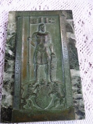 Alte Bronzerelief - Platte Auf Marmor Stadt Neuss Burgunderkrieg? Karl Der Kühne? Bild
