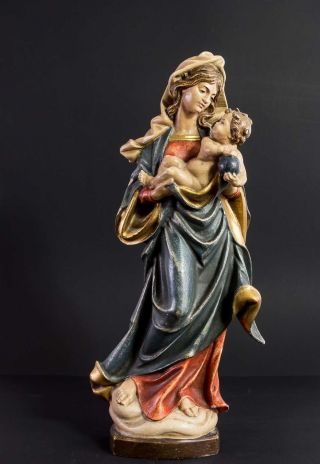 Sehr Schöne Geschnitzte Holz - Madonna Mit Jesus Christus Knd,  Polychrom Gefasst Bild