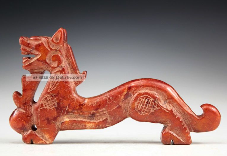 Chinesische Antiquitäten Natürliche Jade Stein Drache Skulpturen Selten Asiatika: Indien & Himalaya Bild