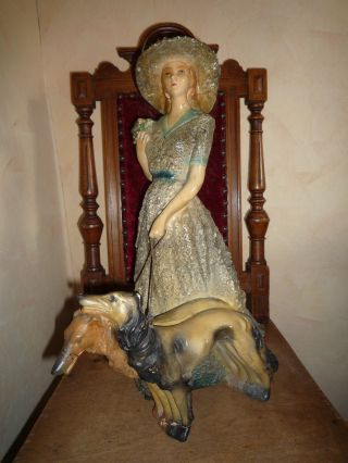 Alte Skulptur Dame Mit Hund,  47 Cm,  Dame M.  Windhund,  Stuck ?,  Nachlass Bild
