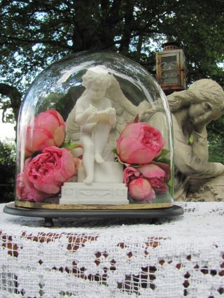 French Shabby Chic Ovaler Glas Dom Putte Jüngling Figur Gloche Globe De Mariage Bild
