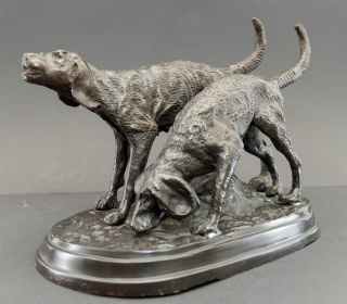 Sehr Alte Metall (bronze?) Figur Jagdhunde Rüde,  Hündin,  Fährte Aufnehmend Bild