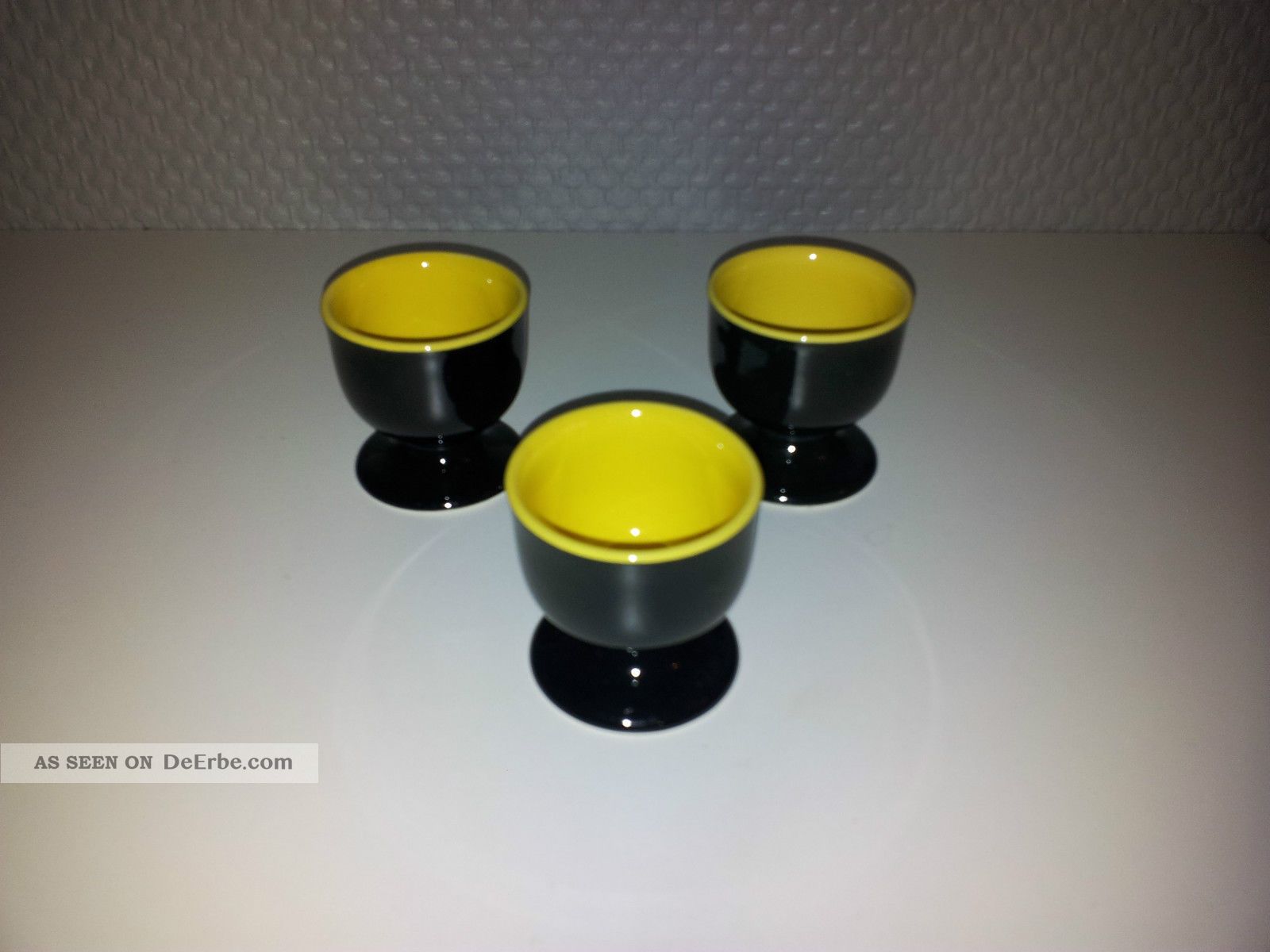 Villeroy & Boch V&b 3 Eierbecher Biarritz Schwarz Gelb Diamant 50er Alt Antik Nach Marke & Herkunft Bild