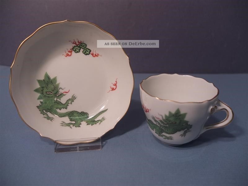 Schönes 2tlg.  Moccagedeck,  Meissen,  Grüner Ming - Drache Meissen Bild