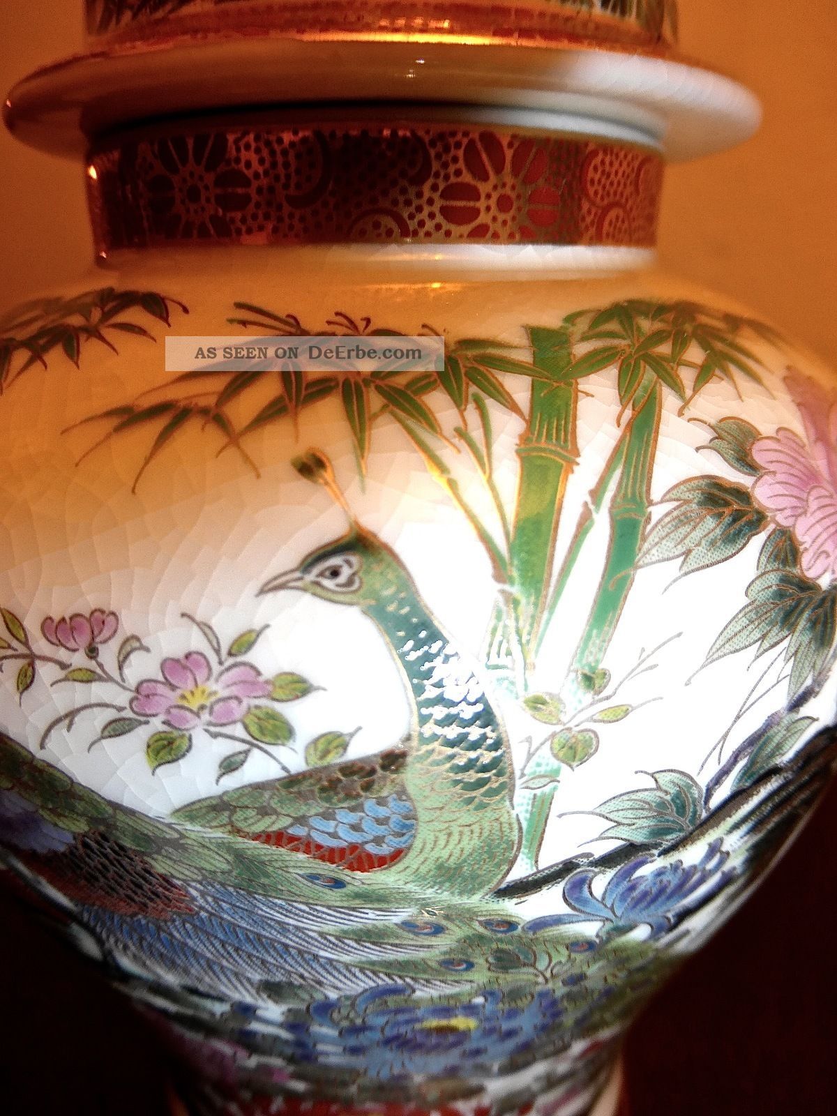 Satsuma Japan Deckelvase Vase Um 1940 Pfau Peacock 21cm Asiatika Top