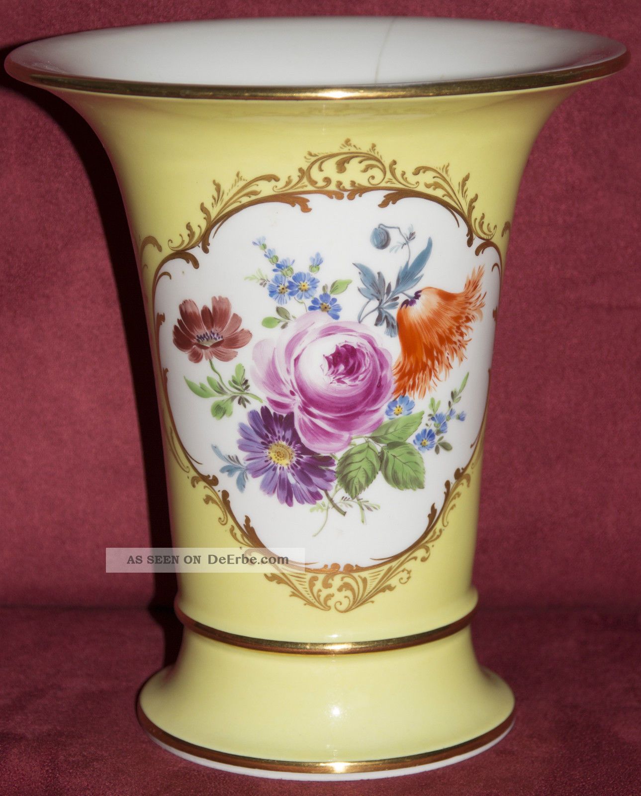 Meissner Vase Gelb - Blumen - Gold Rand - Meissen Porzellan Meissen Bild