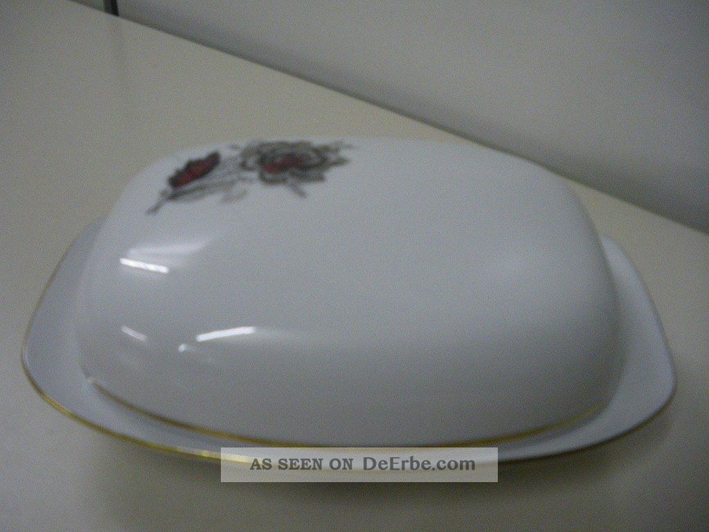 Hübsche Alte Porzellan Butterdose Mit Rosendekor,  Gemarkt Serviceteile Bild
