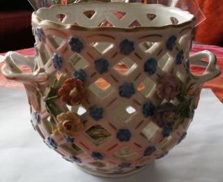 Übertopf Dresden Potschappel Porzellan,  Cachepot Durchbruch Aufgesetzte Blüten Bild