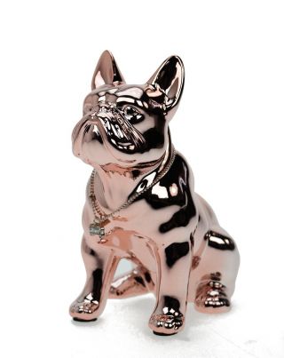 Spardose Französische Bulldogge Kupfer Keramik 17 Cm Hoch Mit Strass Kette Rose Bild