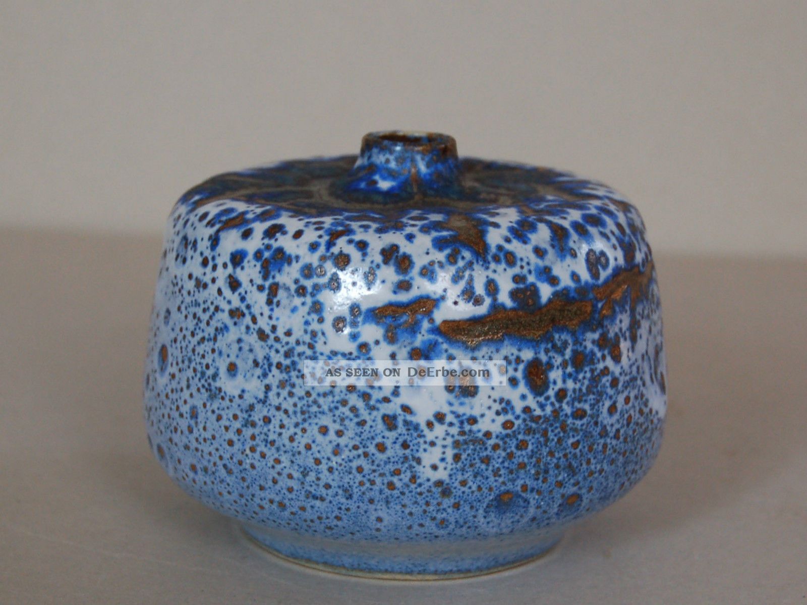 Kunst Töpferei Unterstab Vase Weiß Blau Studiokeramik Signiert Nach Stil & Epoche Bild