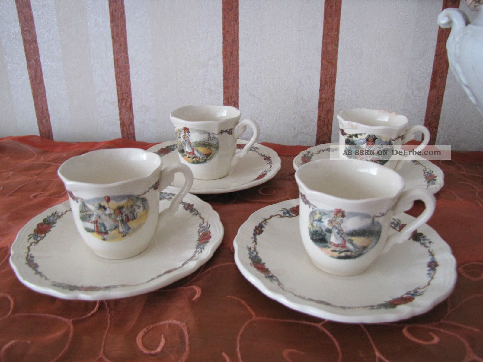 4 X Espresso Mocca Tasse,  Untertasse Sarreguemines Obernai Frankreich Shabby Nach Marke & Herkunft Bild
