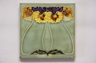 Jugendstil Fliese Kachel,  Art Nouveau Tile,  Tegel,  Grohn,  Stiefmütterchen Bild