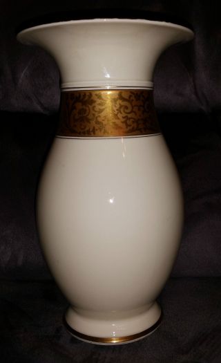 Rosenthal Vase Elfenbein Mit Goldrand Und Floralem Muster 25 Cm Bild
