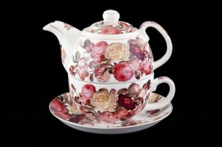 Tea For One Rote Rosen Porzellan Geschenk Blumen Tee Geschirr Tasse Kännchen Bild