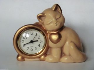 Thun Bozner Keramik Figur Katze Mit Quarz Uhr Bild
