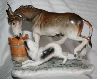 Porzelan Figur Porzellanfigur Esel Mit Hund Auch Als Krippenfigur,  18 X13 Cm Bild