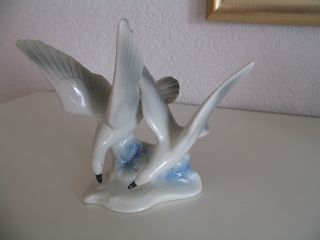 Dresdner Porzellan ? Tier Figur Vogelpaar Vogel Handbemalt Blau Weiß 11x14cm Bild