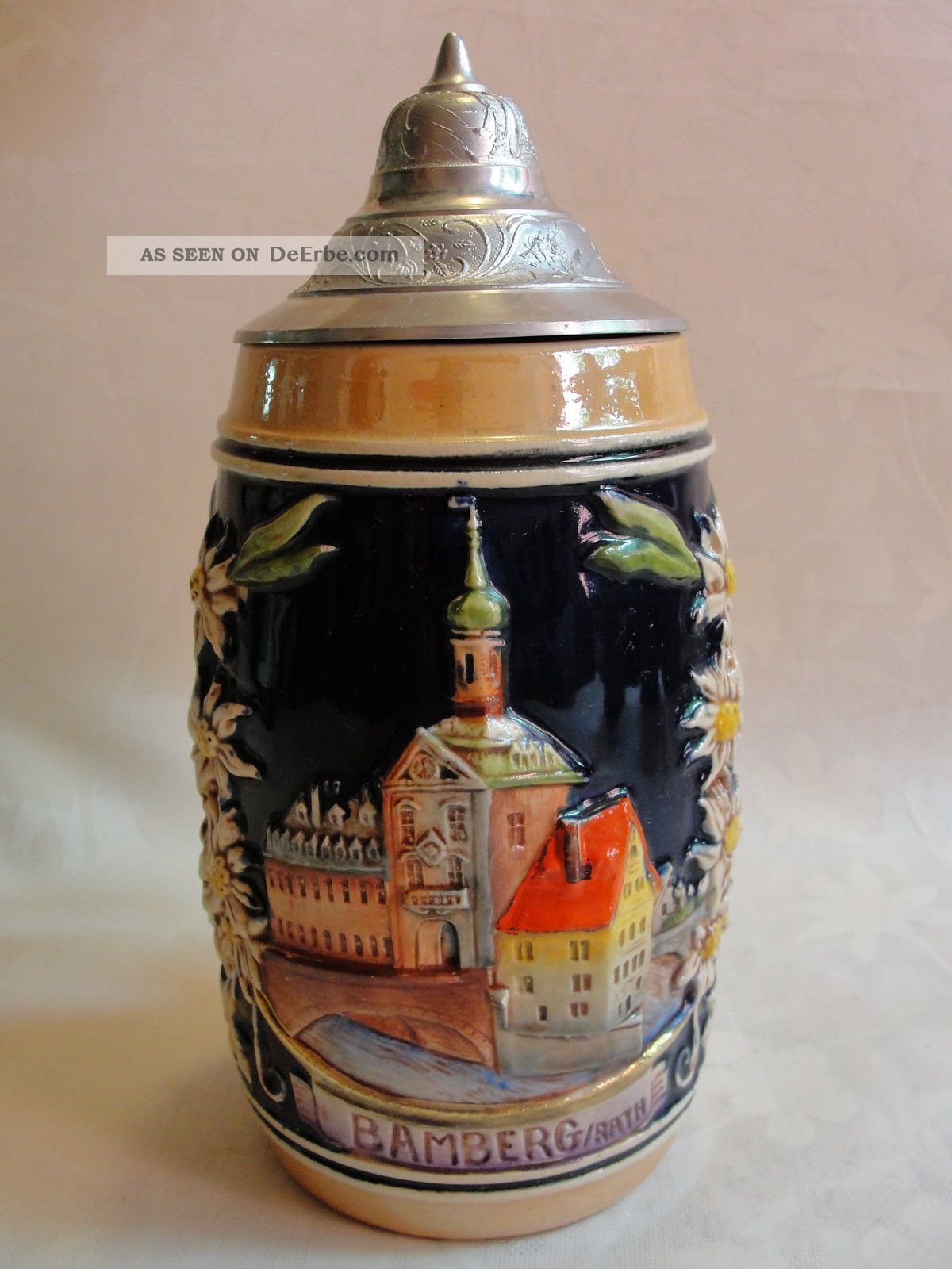 Handgemalter Bierkrug Bamberg Mit Zinndeckel 0,  5 Liter Nach Form & Funktion Bild