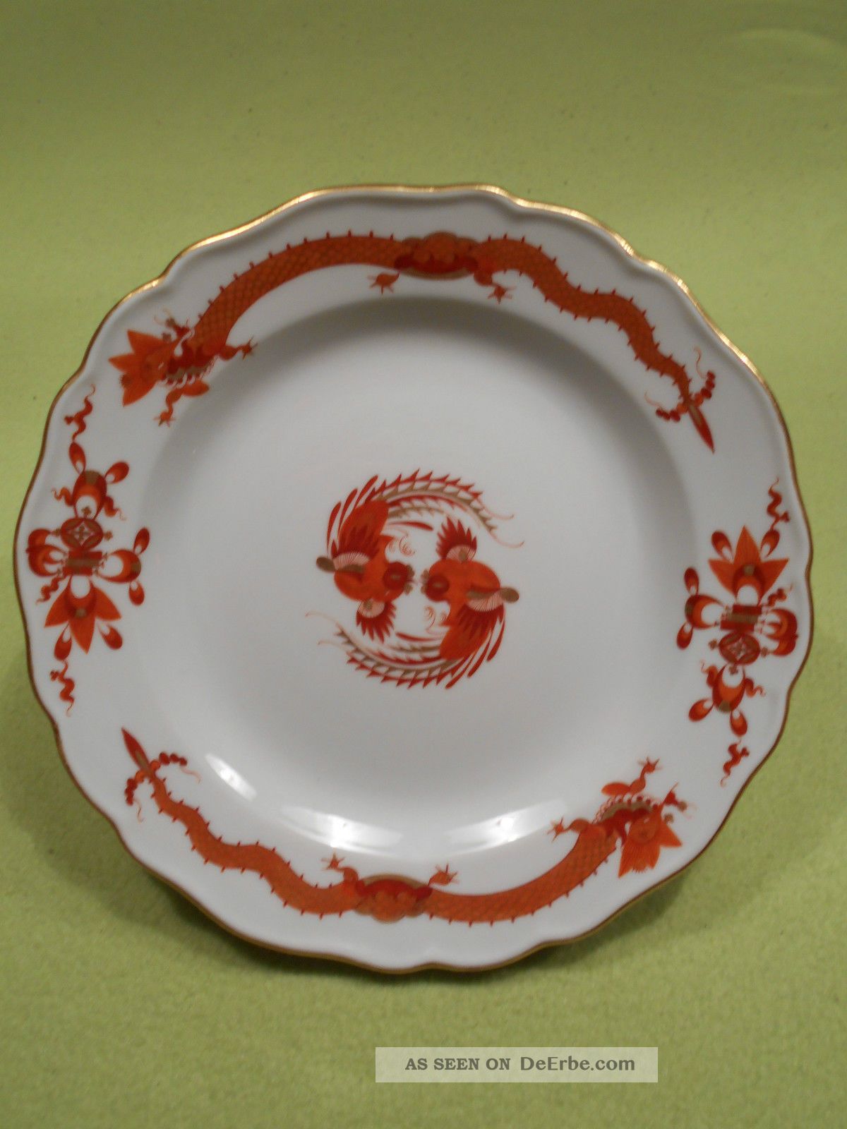 Meissen Teller / Dessertteller Roter Hofdrache Goldgeschuppt & Goldrand.  (10) Meissen Bild