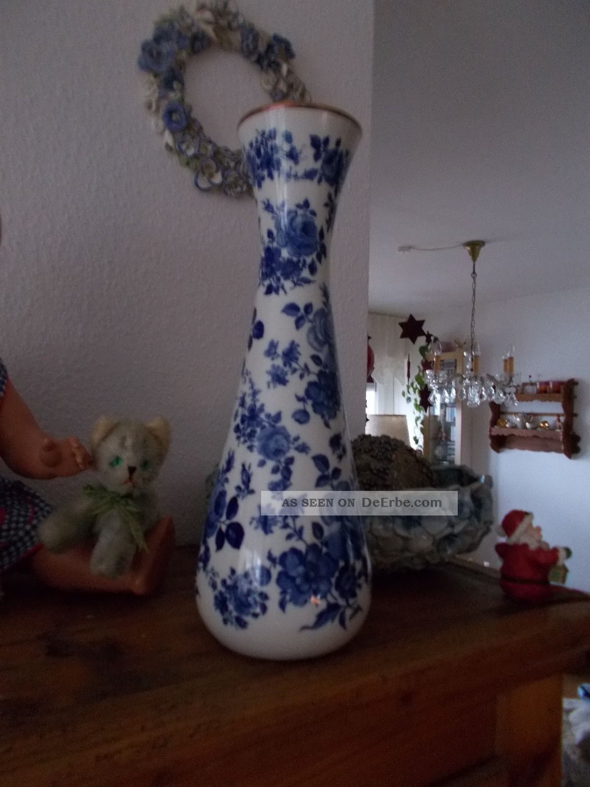 Vase Groß Porzellan Kobalt Delft Dachbodenfund Nachlass Blumen Floral Blau Nach Form & Funktion Bild