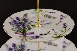 Etagere Lavendel Plätzchenteller Obstschale Porzellan Goldrand Geschenk Blumen Bild